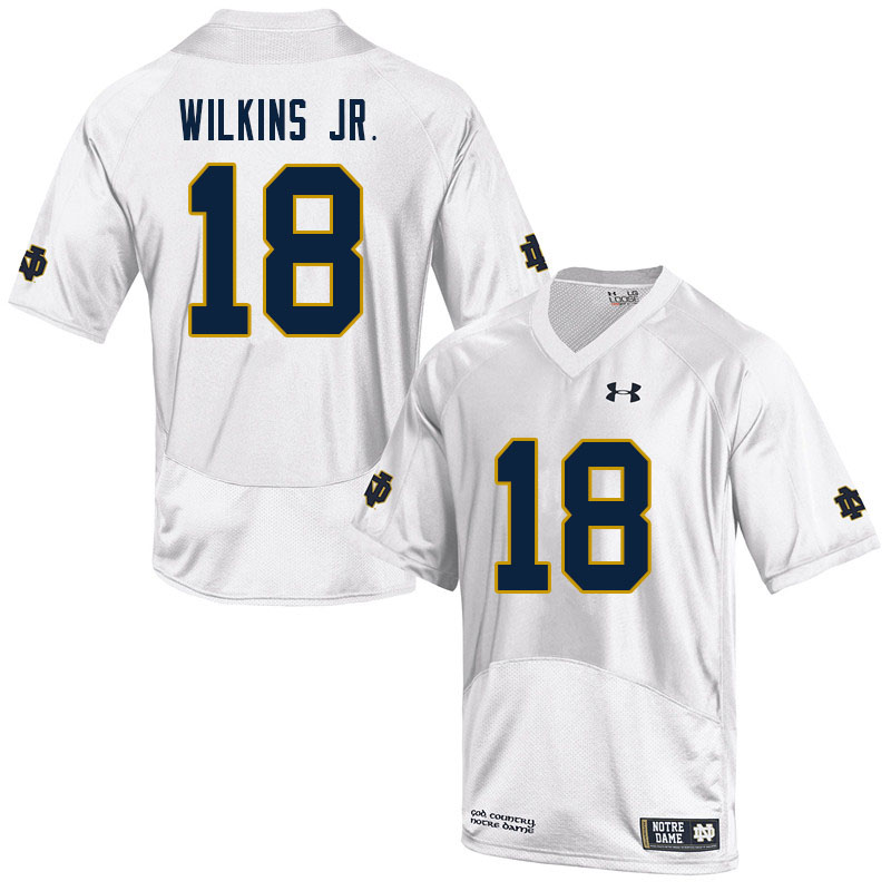 Men's NCAA Notre Dame Fighting Irish #18 Joe Wilkins Jr. Stitched College Under Armour Authentic White Football Jersey MO10N22VQ